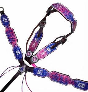 2026 Étrier de selle western de luxe personnalisé en cuir véritable, avec cristaux or rose, et licou en corde rembourré réglable, équipement élégant pour cheval - Product Image 1