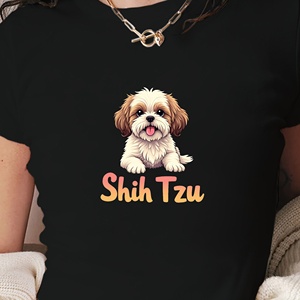 เสื้อยืดแฟชั่นผู้หญิงมีภาพประกอบสำหรับสุนัขชิสุ - Product Image 4