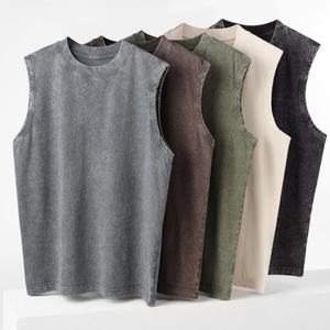 Débardeur Homme Personnalisé Respirant Séchage Rapide Anti-UV Coupe Boxy Vintage Sans Manches 100% Coton Tricoté Surdimensionné Lavage Acide Côtelé 3D - Product Image 5