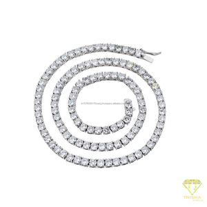 Cadena de tenis con diamantes de moissanita en plata de ley 925, diseño de piedras redondas, collar atrevido estilo hip hop para joyería de moda. - Product Image 3
