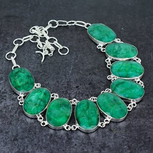 Emerald 925 Sterling <b>Silver</b> Plated Stone Link Chain Necklace Oval Setting Statement Jewelry for Women - Product Image 1