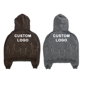 Sweat-shirt à capuche pour homme avec logo personnalisé, coupe ample, design en strass au dos, coton French Terry, vêtement décontracté pour l'automne - Product Image 1