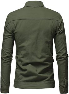 Veste en jean en coton vert olive pour homme, col rabattu, fermeture boutonnée, style décontracté, coupe ajustée, longueur normale, veste décontractée - Product Image 6