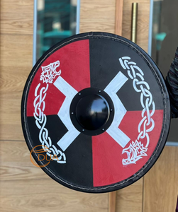 Escudo Vikingo de Madera Pulida Hecho a Mano |   Armadura de Guerrero Saxon Roja y Negra de 24 Pulgadas para Disfraces de Halloween y Navidad - Product Image 4