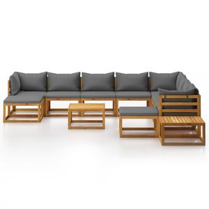 Set Lounge da Giardino Grigio Scuro con Legno Naturale per Intrattenimento all'Aperto - Product Image 3