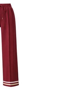 Pantalon large rouge bordeaux pour femme, décontracté, taille haute, avec cordon de serrage, coupe ample, droit, confortable et tendance - Product Image 2