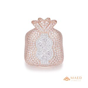 Anillo de boda para hombre con microincrustaciones de moissanita en tono oro rosa, diseño de bolsa de dinero, estilo hip hop, para uso de moda. - Product Image 1
