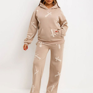 Conjunto Deportivo de Invierno de 2 Piezas para Mujer, de Alta Calidad, Bordado, Estilo Urbano, Transpirable, con Capucha y Forro Polar - Product Image 5