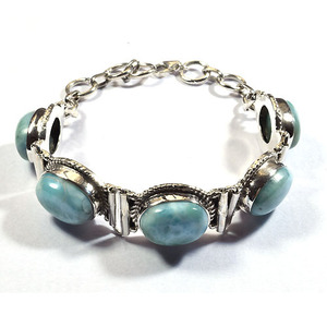 Bracelet unisexe en argent sterling 925 avec larimar bleu marine, serti clos, pour usage quotidien, style bohème, nomade, tribal, anniversaire, fête - Product Image 1