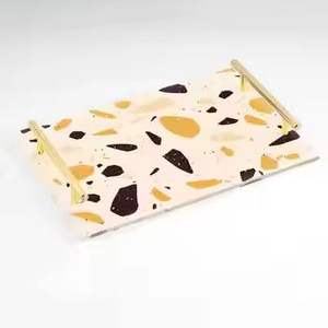 Dark Marble Design Decorative Serving Tray with Gold Handles Wooden <b>Coffee</b> <b>Table</b> Tray Luxury Serving Platter Home Decor - Product Image 5