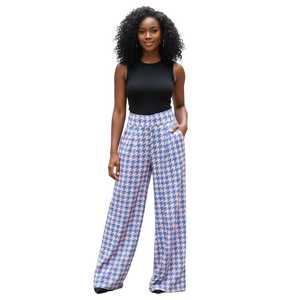 Pantalones Anchos de Mujer con Estampado de Pata de Gallo, Cintura Alta, Estilo Palazzo, Casuales y Elegantes - Product Image 2