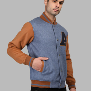 EDOOR WEARS <b>Men's</b> Black <b>White</b> Varsity <b>Jacket</b> Regular Fit Stand Collar Button Closure Casual Outerwear Winter Wear Front Logo - Product Image 6