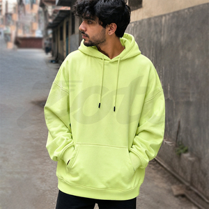 Sweat-shirt à capuche unisexe vert lime oversize en molleton décontracté avec poche, coupe classique, vente en gros - Product Image 6