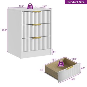Mesita de Noche Nórdica de Lujo en Madera Maciza con Tres Cajones y Tiradores Dorados, Almacenamiento Moderno para Dormitorio - Product Image 2