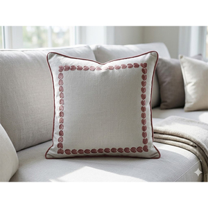 High-Quality 100% Linen <b>Cushion</b> <b>Cover</b> | Embroidered Decorative Throw Pillow <b>Cover</b> with Scalloped Border - Product Image 3