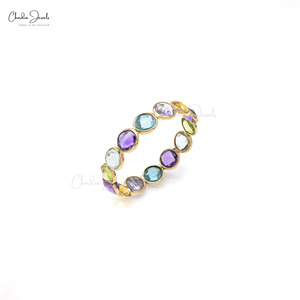 Offre Exceptionnelle : Bague Éternité Multi-Pierres 2,73 carats en Or Jaune Massif 14 carats avec Pierres Précieuses Naturelles Colorées – Bague de Mariage Empilable - Product Image 3
