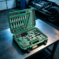 Ensemble d'outils Lucky de 150 pièces, kit de clés à douilles mécaniques professionnelles, en acier chromé, poli miroir, pour l'entretien automobile et de garage