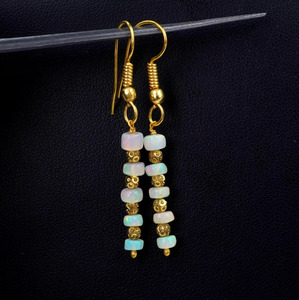 Welo <b>Opal</b> Bead <b>Earrings</b>, 925 Silver & 14k Gold, Ethiopian Gemstone - Product Image 2