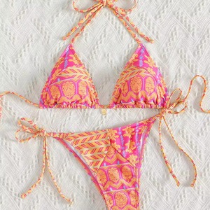 Whole Sale Cross Hanging High Waist Bikini Push Anti-Bacterial <b>Micro</b> Bra Solid Front Sexy Women Bandage Two Piece <b>Thong</b> Swimsuit - Product Image 2
