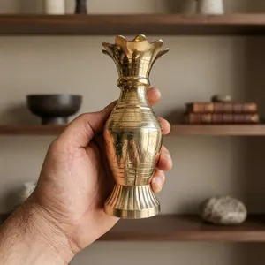 Handcrafted Brass <b>Decorative</b> <b>Vase</b> with Engraved Floral Detail Scalloped Rim and Fluted Base Elegant Metal <b>Vase</b> for Luxury Home - Product Image 4
