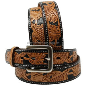 Handmade Basket Weave Designer Western <b>Leather</b> Tooling <b>Belt</b> <b>for</b> <b>Men</b> and Women with Rust Free Nickel Plated Brass Buckle - Product Image 1