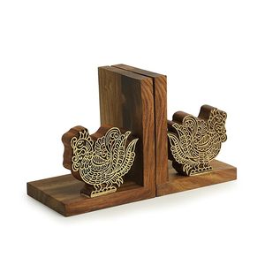 Sujetalibros Decorativos de Madera de Sheesham con Forma de Pavo Real Bailarín Tallado a Mano para Mesa - Product Image 2