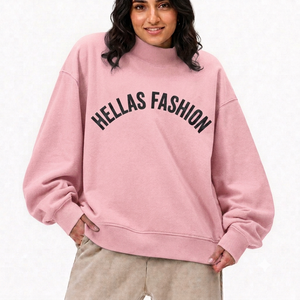 Sweat-shirt oversize à col montant pour femme Hellas Fashion, en molleton de coton, coupe-vent, séchage rapide, épaules tombantes, manches longues côtelées - Product Image 1