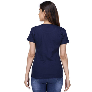 Women's <b>Navy</b> Blue Short <b>Sleeve</b> <b>T</b>-<b>Shirt</b> Solid Casual Crew Neck Loose Fit 100% Cotton Jersey Fabric Anti-Shrink Hollow Spring - Product Image 3