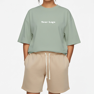 Conjunto de Pantalones Cortos de Encaje Sólido de Media Manga para Mujer, Estilo Casual de Verano, Ajuste Regular, Transpirable, Hip Hop, con Logotipo Personalizado, la Mejor Calidad, 100% - Product Image 3