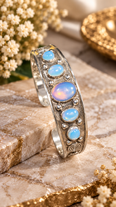 Pulsera de Plata de Ley 925 Oxidada con Ópalo Etíope para Mujer, Elegante, Hecha a Mano, con Engaste de Bisel - Product Image 4