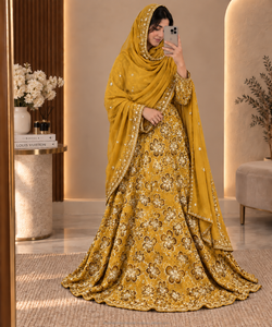 Conjunto Completo de Dirac Fransawi Negro de Lujo con Cuentas y Bordado Floral Dorado para Bodas Somalíes - Product Image 3