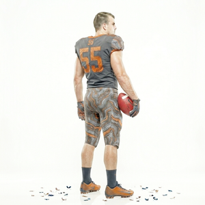 Breathable American Football Uniform Set in Grey with Orange Color Combination Unisex Sports Clothes at Factory Sale Rate - Product Image 4
