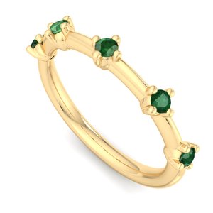 Anillo de lujo en oro rosa con esmeralda verde, corte brillante redondo, cinco piedras, banda minimalista, alto brillo, joyería de moda para mujer. - Product Image 5