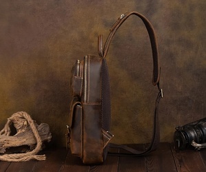 Sac de poitrine tendance en cuir véritable, design élégant, matériau respirant, durable, antivol, à une sangle, très demandé - Product Image 3