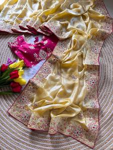 High Quality Nylon Fancy Silk with Cording Dori-Sequin work Scattered Butti- Border <b>Saree</b> & <b>Blouse</b> Collection Indian Supplier - Product Image 5
