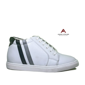 <b>White</b> High Top Hidden Heel Lace-Up Walking Sneakers Breathable Soft Lightweight Genuine <b>Leather</b> Upper Toe Comfort <b>Shoes</b> for - Product Image 3