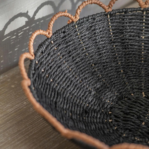 Red <b>Wicker</b> Paper Tray With Scalloped Edge Handwoven Decorative <b>Basket</b> Serving Tray Home Storage Organizer - Product Image 4