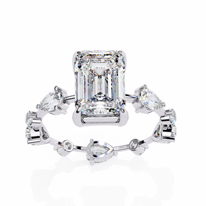 Anillo de Compromiso de Diamante Cultivado en Laboratorio con Corte Radiante Platino y Piedras Laterales en Forma de Pera, Chapado en Oro, Estilo Clásico de Lujo para Mujer - Product Image 2