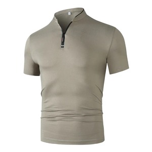 Nouveau T-shirt tricoté pour homme 2026, col montant, manches courtes, couleur unie, fermeture éclair, élégant, polyvalent et confortable - Product Image 5