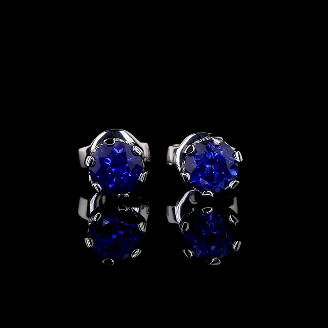 DHANLAXMI EXPORT 14K Gold Plated IGI Certified Blue Sapphire Claw Setting Solitaire Stud Earrings 2.00 CTW Classic Anniversary
