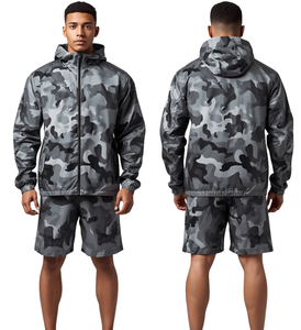 Conjunto Deportivo de Camuflaje para Hombre con Capucha, Ligero, de Poliéster, Manga Corta, Cierre de Cremallera, Bolsillos Delanteros, Estilo Veraniego - Product Image 5