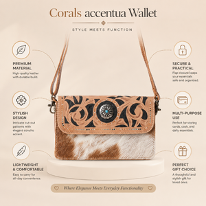 Portefeuille en cuir de vachette véritable fait main Coral Accentua pour femme, porte-cartes RFID en cuir véritable, pochette de voyage style western - Product Image 5