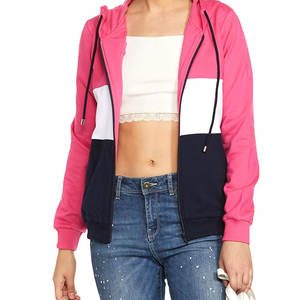 Sudadera con capucha de alta calidad para mujer, diseño casual y moderno con bloques de color, ideal para compras al por mayor, con cierre de cremallera, logotipo y manga larga. - Product Image 4