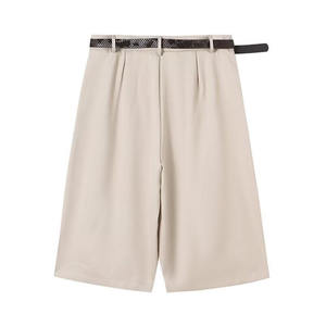 Spring 2026 New Fashion Solid Color Breathable Woven Button <b>Belted</b> High-Waisted Zipper Casual Women's <b>Shorts</b> - Product Image 6