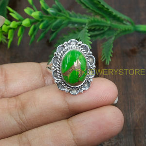 Anillo de piedra preciosa de turquesa verde cobriza natural de alta calidad – Anillo llamativo hecho a mano en plata de ley 925, regalo de joyería de diseñador - Product Image 4
