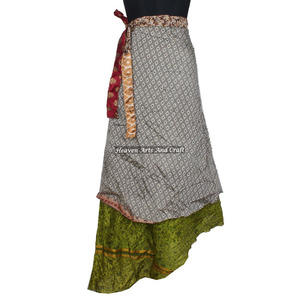 Reversible Vintage Silk Magic 38 Inch Long <b>Wrap</b> <b>Skirt</b> Tube Women Wear Vintage Silk Sari Long Length <b>Wrap</b> Around <b>Skirt</b> 2 Layer - Product Image 1