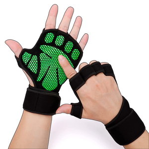 Guantes de gimnasio de medio dedo, material de malla, color negro con ribete verde azulado, unisex, para fitness, entrenamiento, diseño sin cordones, guantes para entrenamiento físico - Product Image 1