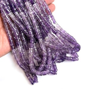 Cuentas facetadas de amatista natural de 16 pulgadas, cuentas Heishi de amatista en forma de rueda de 6 mm, cuentas de amatista sfumada en forma de rueda, cuentas de piedras preciosas de amatista a granel - Product Image 1