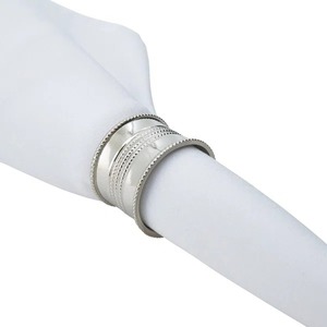 Vintage Style Silver Plated <b>Beaded</b> Napkin Holder for Holiday <b>Settings</b> Timeless Mirror Finish Silver Napkin Ring - Product Image 6