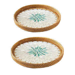 Plateau en nacre et rotin très demandé et vendu pour l'organisation de table et le rangement de vaisselle dans les hôtels de luxe - Product Image 6